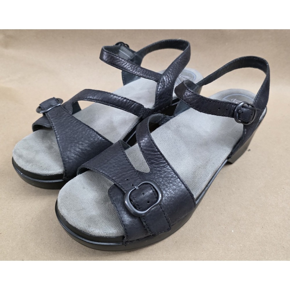 Dansko (Sz 41) Us 11-11.5 Women's Sandi Black Leather Strappy Wedge Sandals